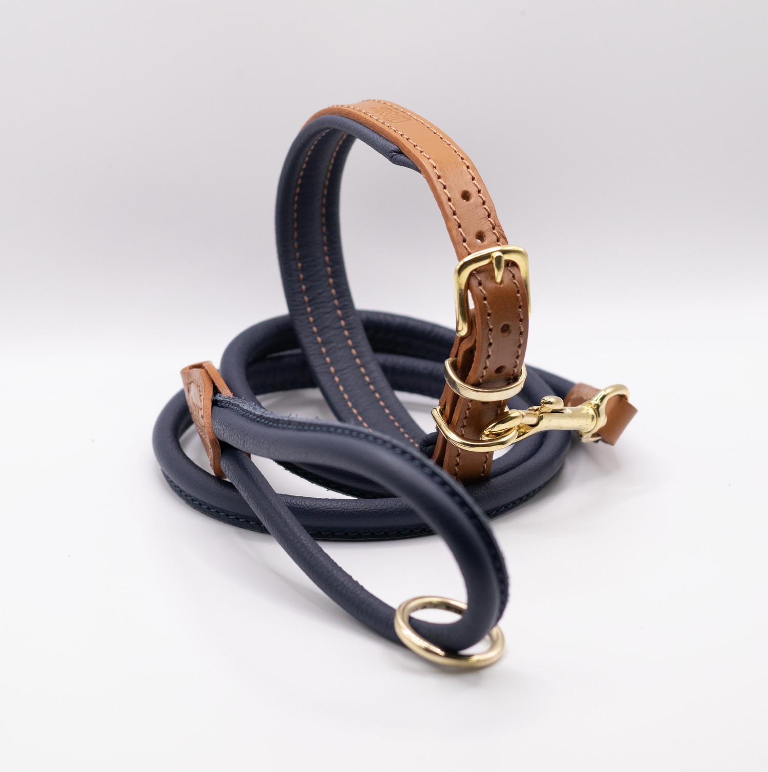 Padded Leather Dog Collar with Matching Rolled Soft Leather Lead Sets