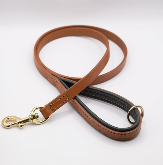 Padded Leather Dog Lead Tan and Racing Green