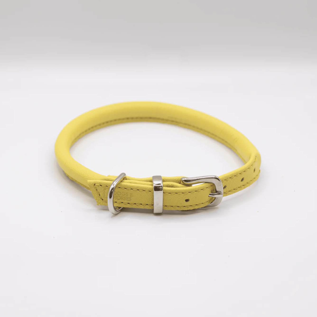 Rolled Soft Leather Dog Collar Bright Yellow