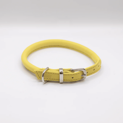 Rolled Soft Leather Dog Collar Bright Yellow