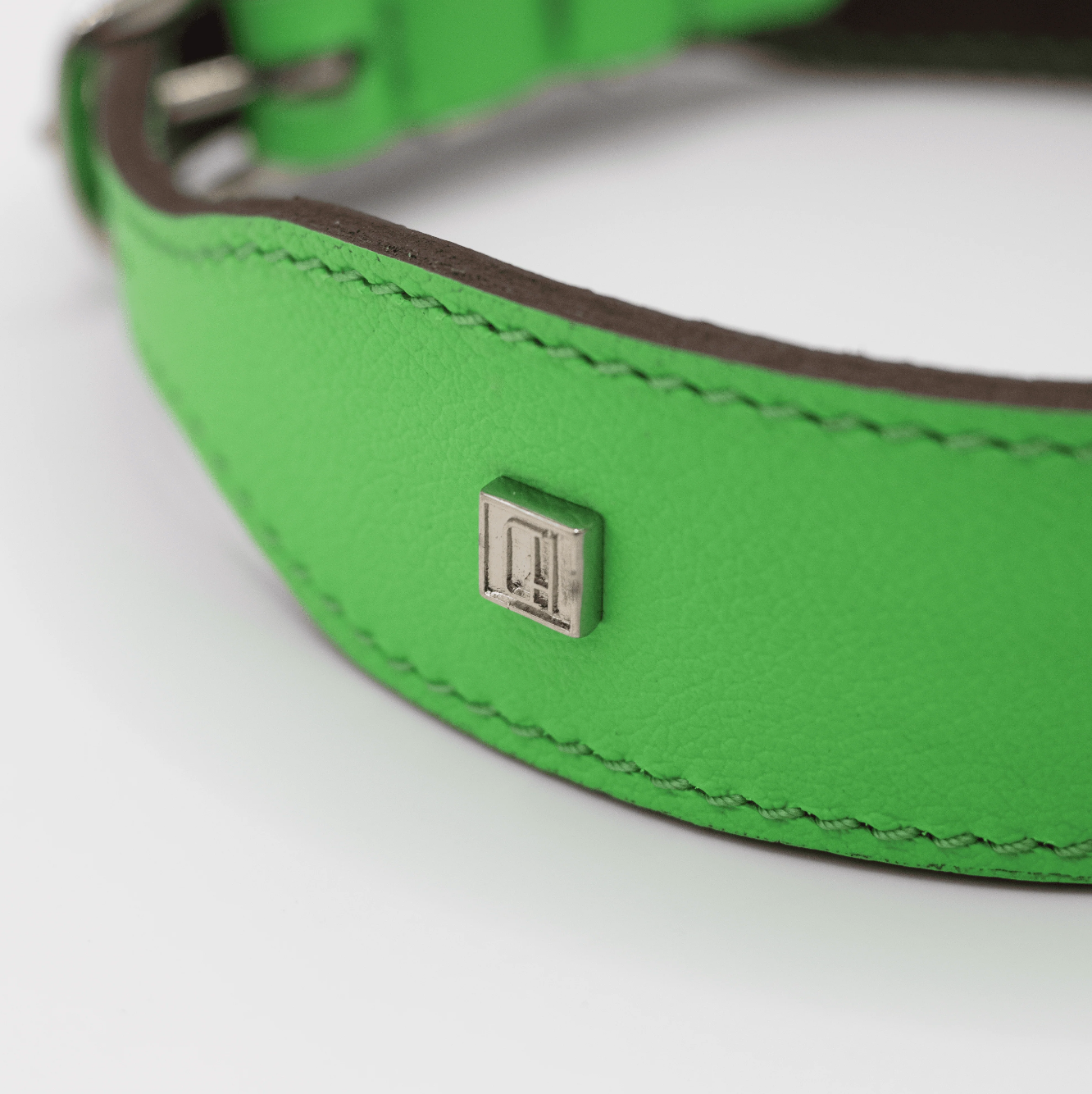 Flat and Wider Soft Leather Dog Collar Bright Green