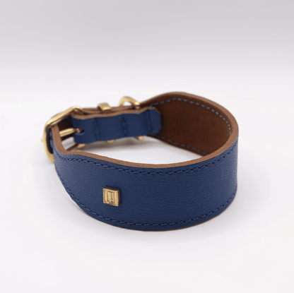 Flat and Wider Soft Leather Dog Collar Electric Blue