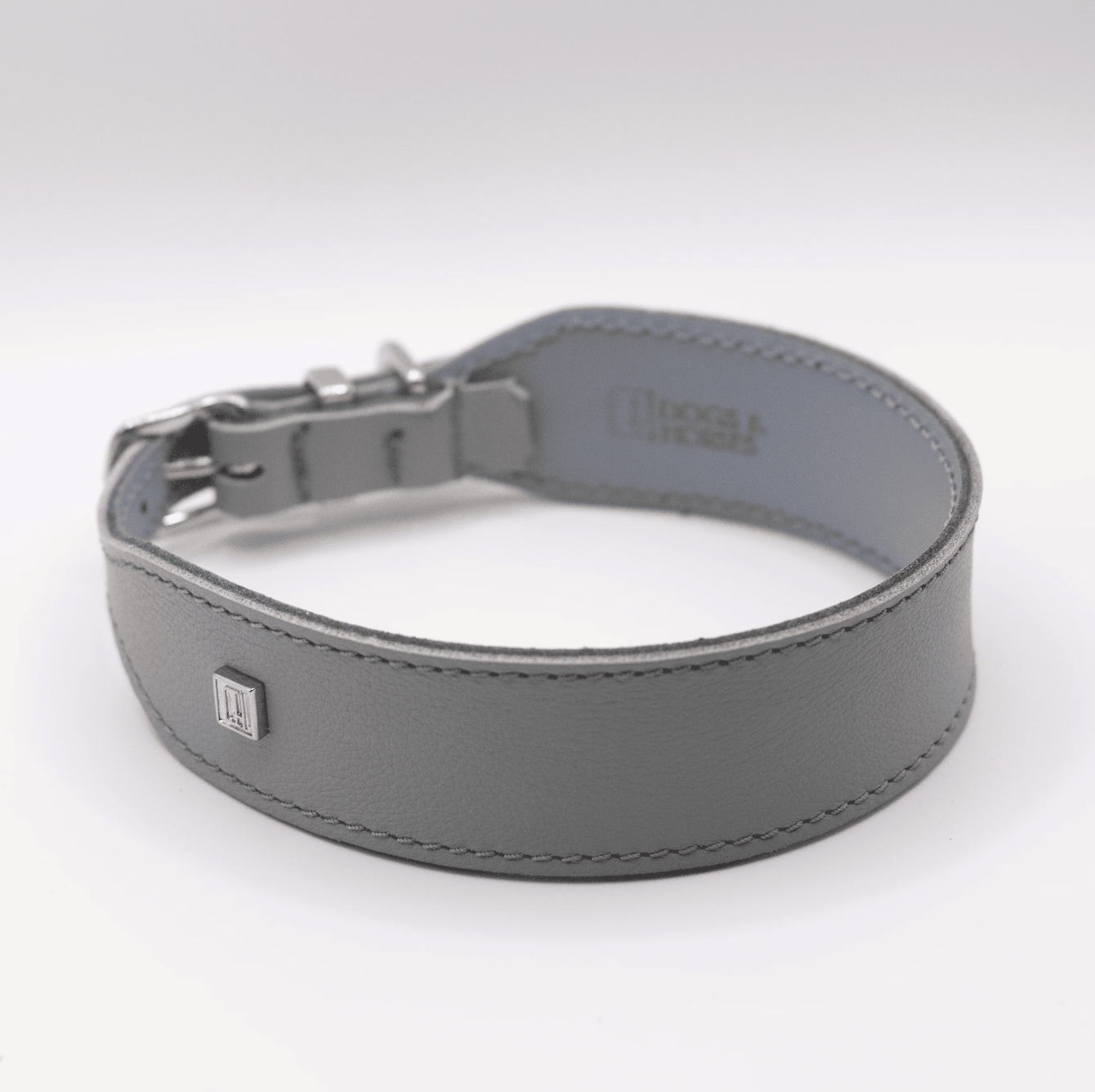 Flat and Wider Soft Leather Dog Collar Grey