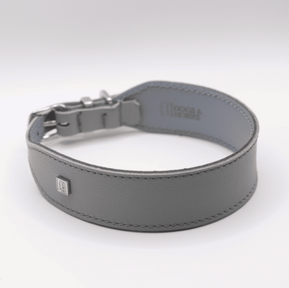 Flat and Wider Soft Leather Dog Collar Grey