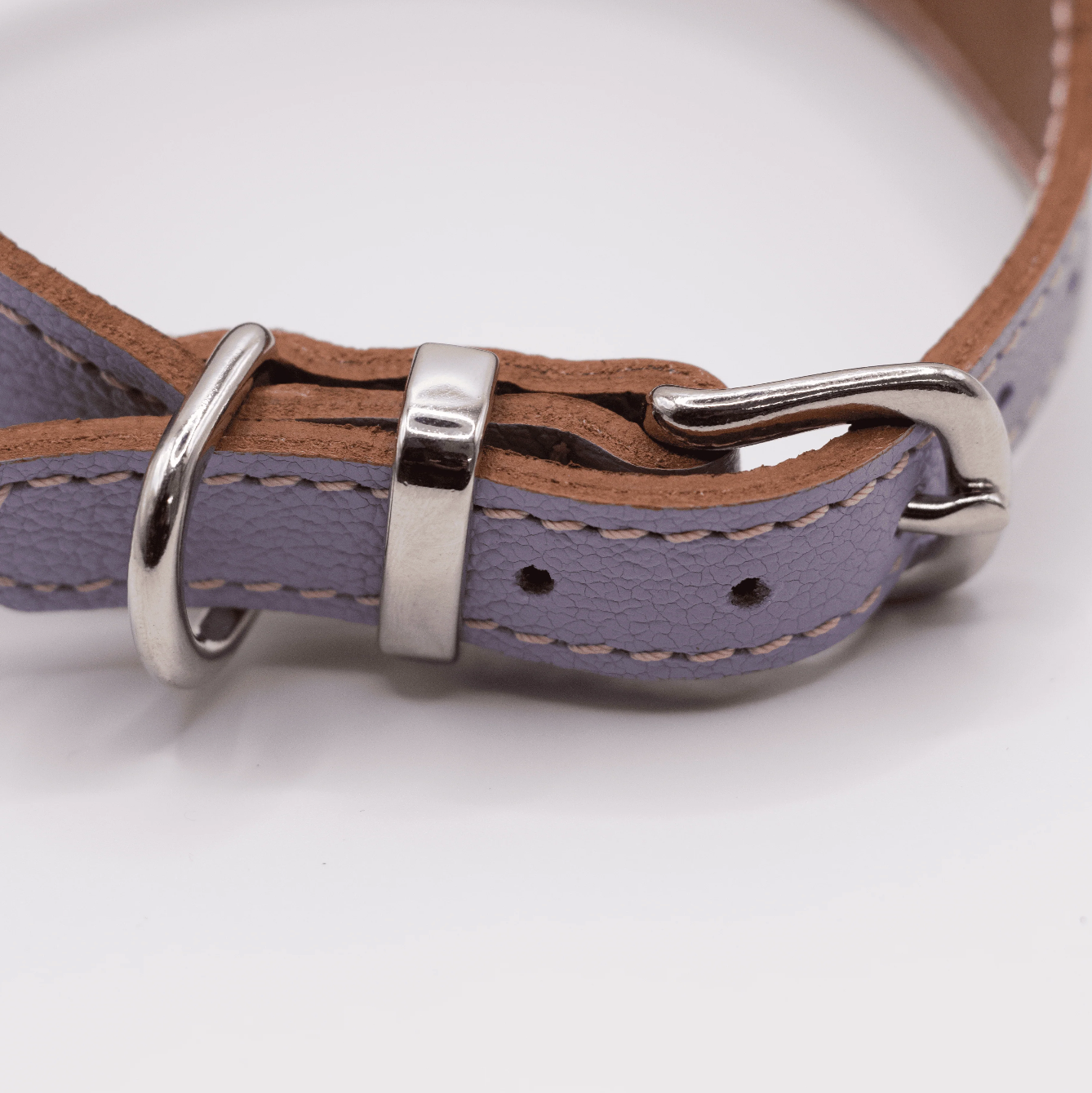 Flat and Wider Soft Leather Dog Collar Lilac