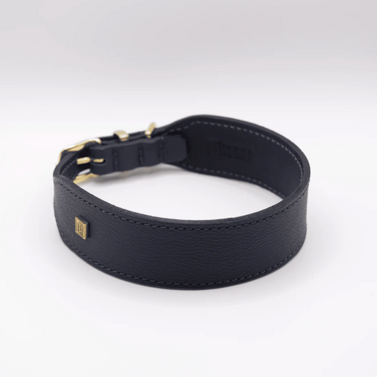 Flat and Wider Soft Leather Dog Collar Navy