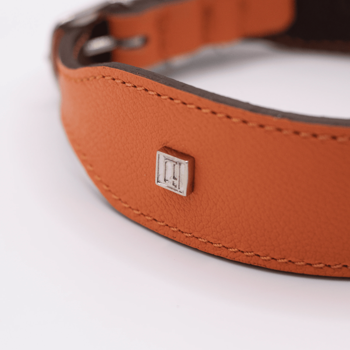 Flat and Wider Soft Leather Dog Collar Orange