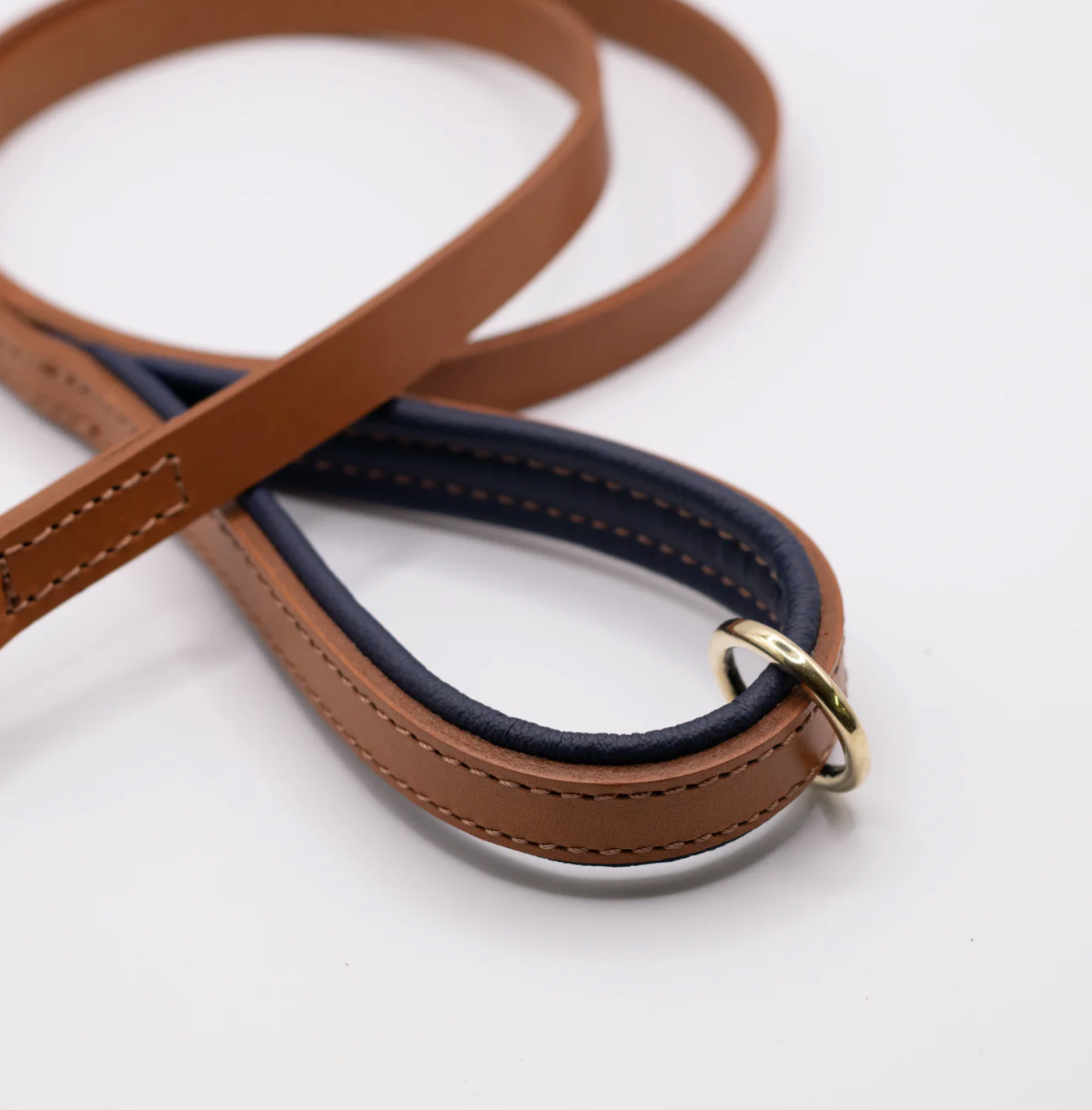 Padded Leather Dog Lead Tan and Navy