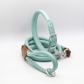 Rolled Soft Leather Dog Collar and Lead Set Aqua